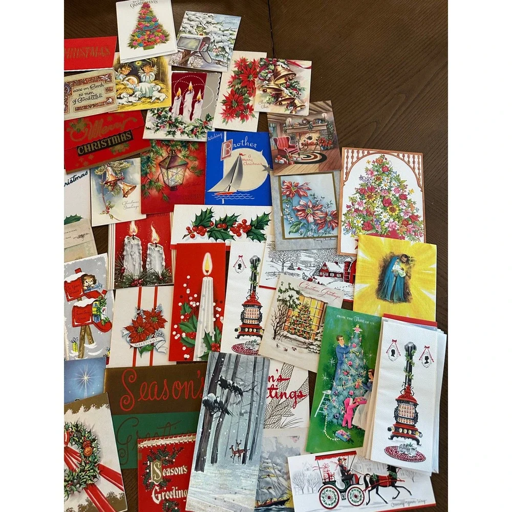 Vintage 80+ Christmas Cards Lot Mixed Retro Mid Century Holiday Ephemera Journal